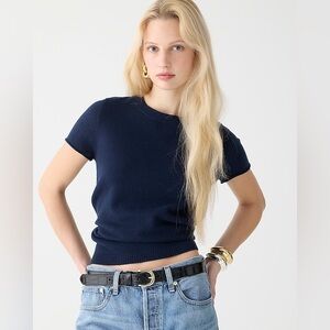 J Crew Women’s Cashmere relaxed T-shirt Navy Blue Size XS Soft Cozy Preppy